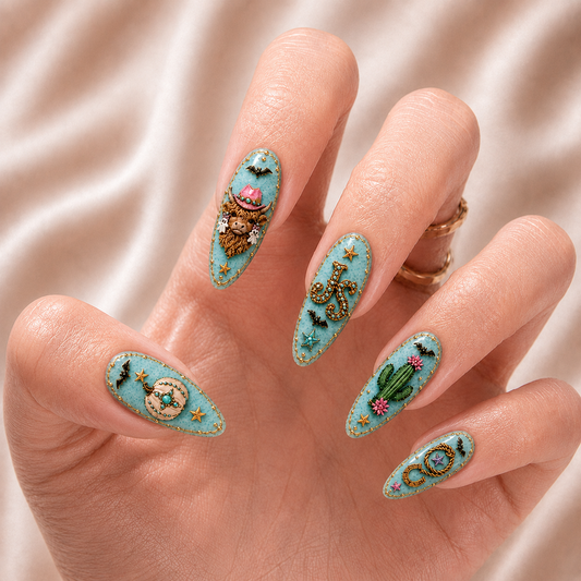 Turquoise Halloween Highland Cow - Personalized Press-On Nails alternate image