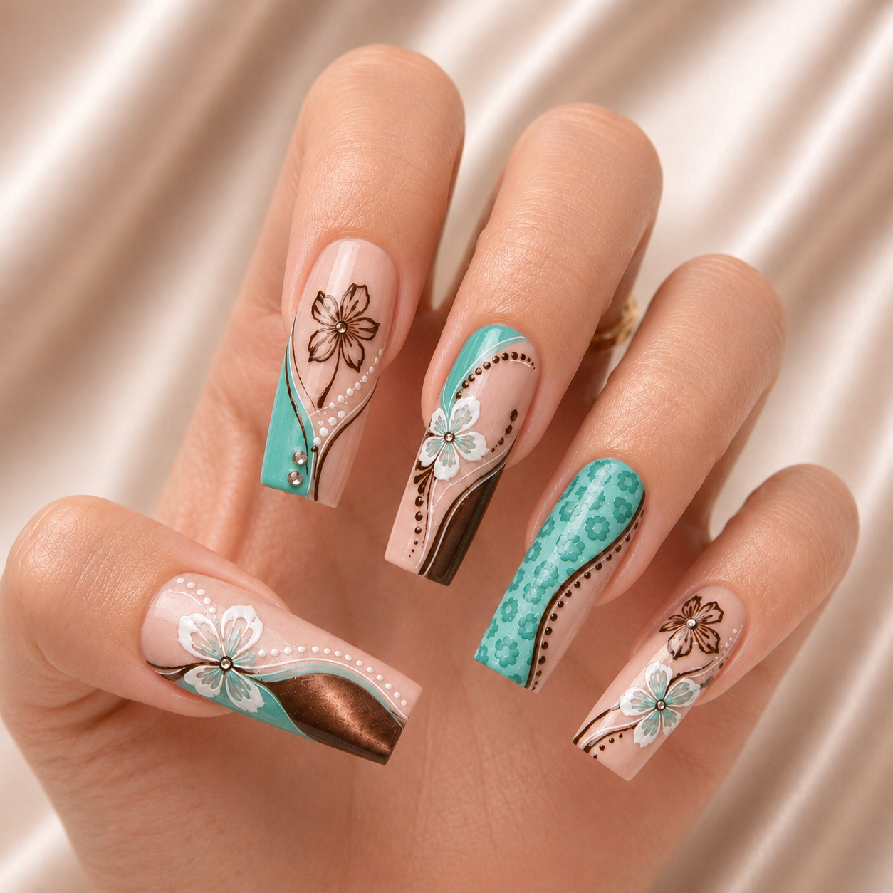 Tiffany Blue Floral - Press-On Nails