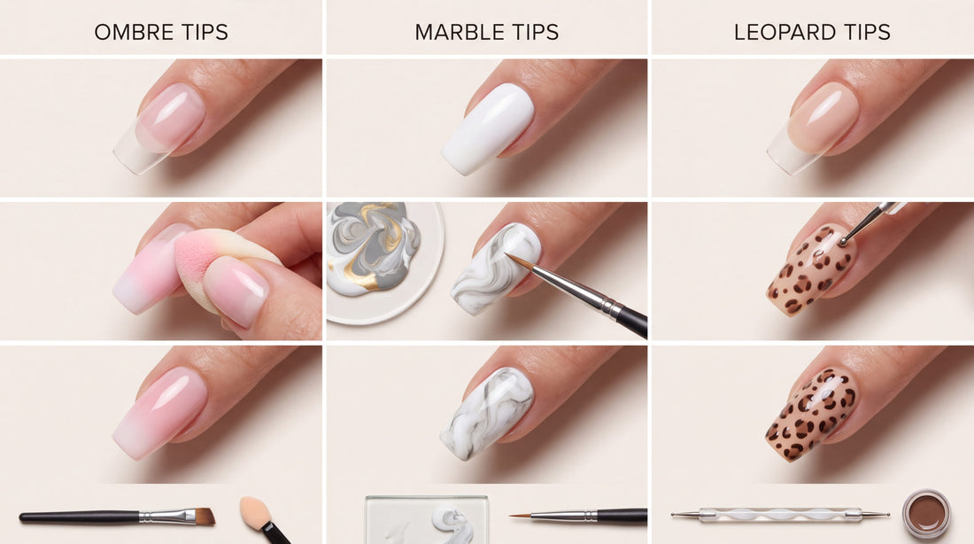 Nail Tip Designs Tutorial: Ombre, Marble & Leopard Patterns