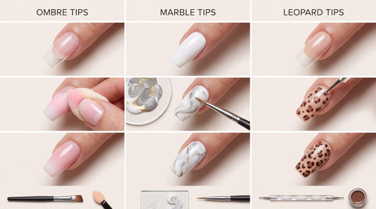 Nail Tip Designs Tutorial: Ombre, Marble & Leopard Patterns