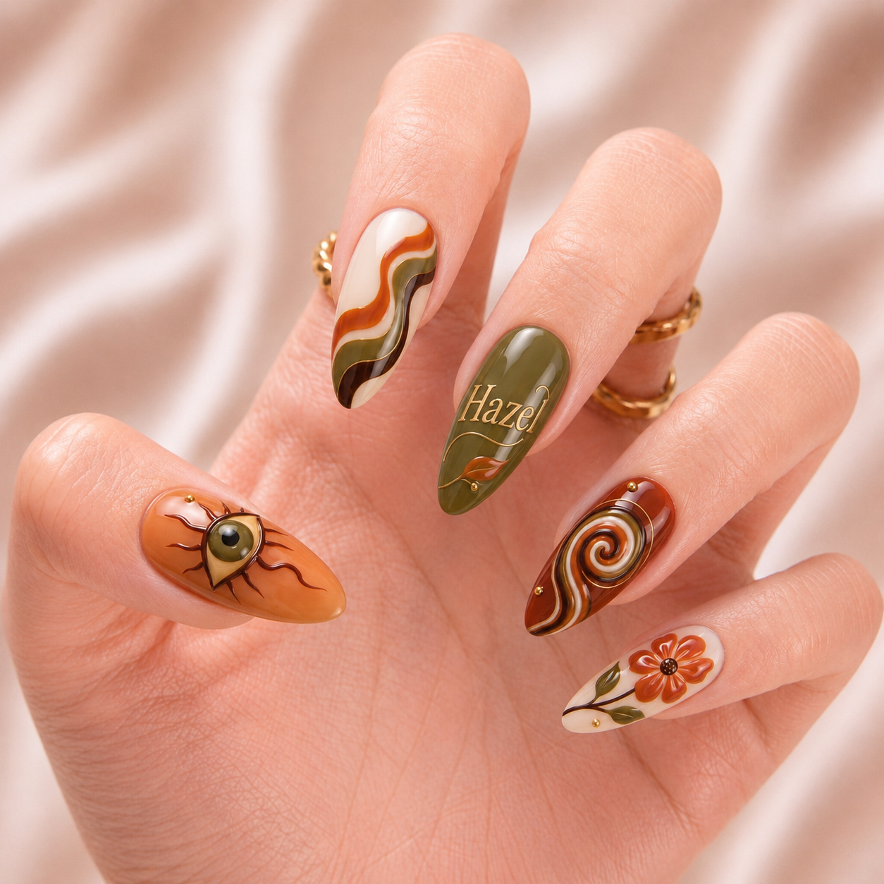 Terracotta Oracle Bloom - Personalized Press-On Nails