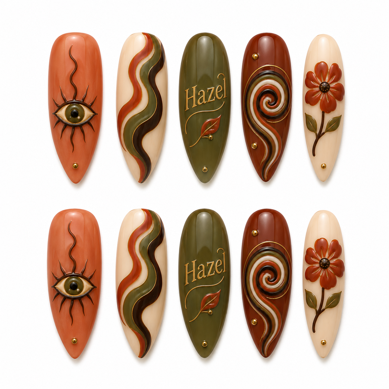 Terracotta Oracle Bloom - Personalized Press-On Nails