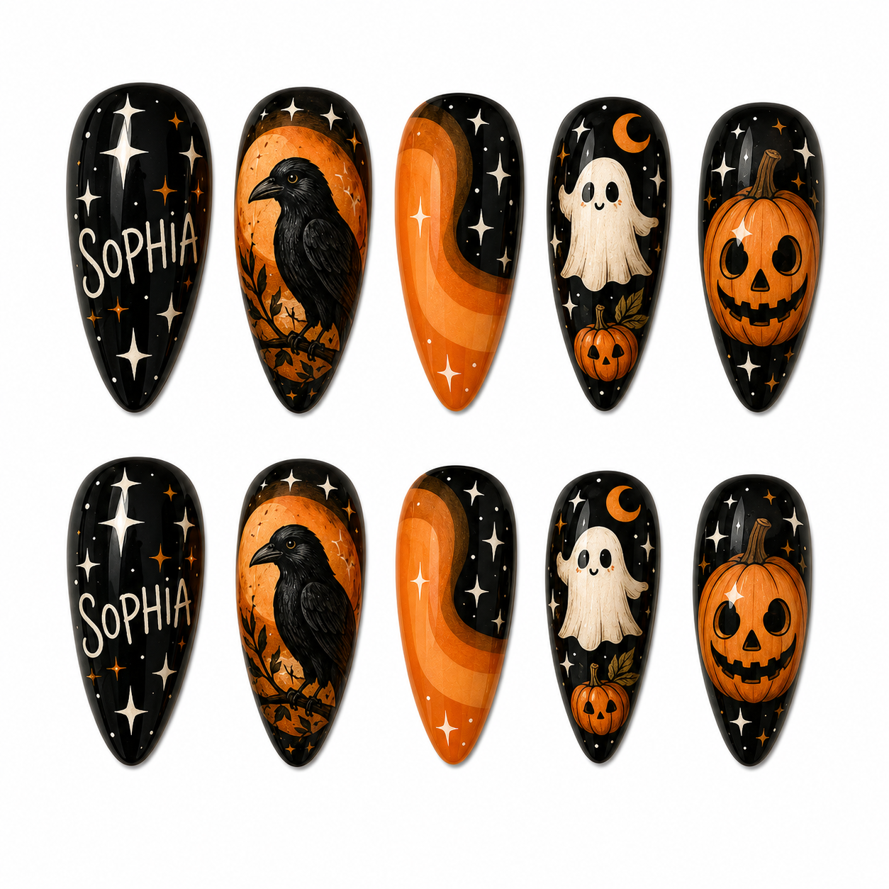 Midnight Pumpkin Spell - Personalized Press-On Nails