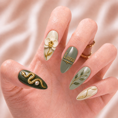 Verdant Serpent Orchid - Personalized Press-On Nails