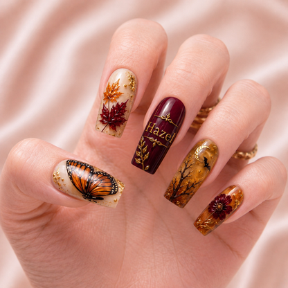 Crimson Winged Equinox - Personalized Press-On Nails
