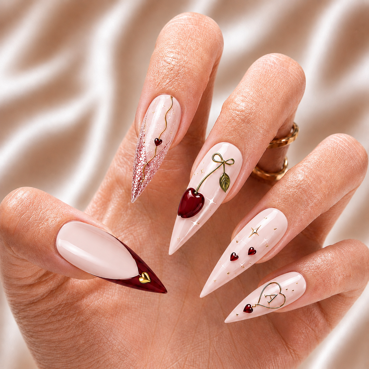 Cherry Bestie Bloom – Personalized Press-On Nails