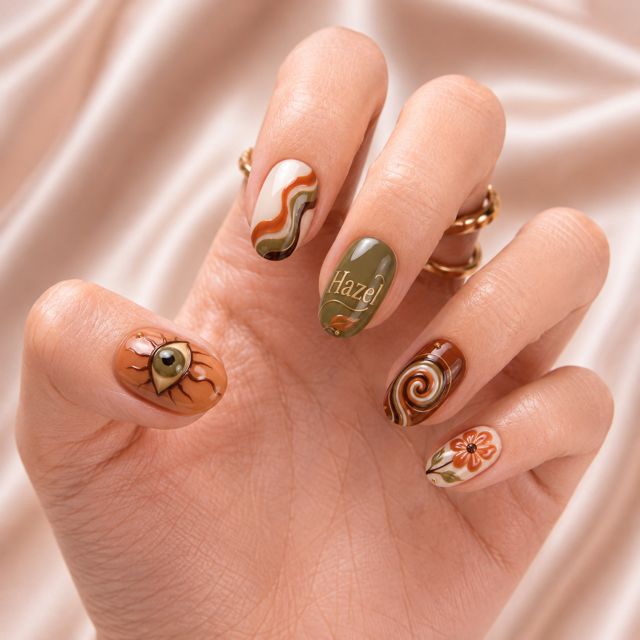 Terracotta Oracle Bloom - Personalized Press-On Nails