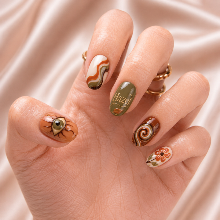 Terracotta Oracle Bloom - Personalized Press-On Nails