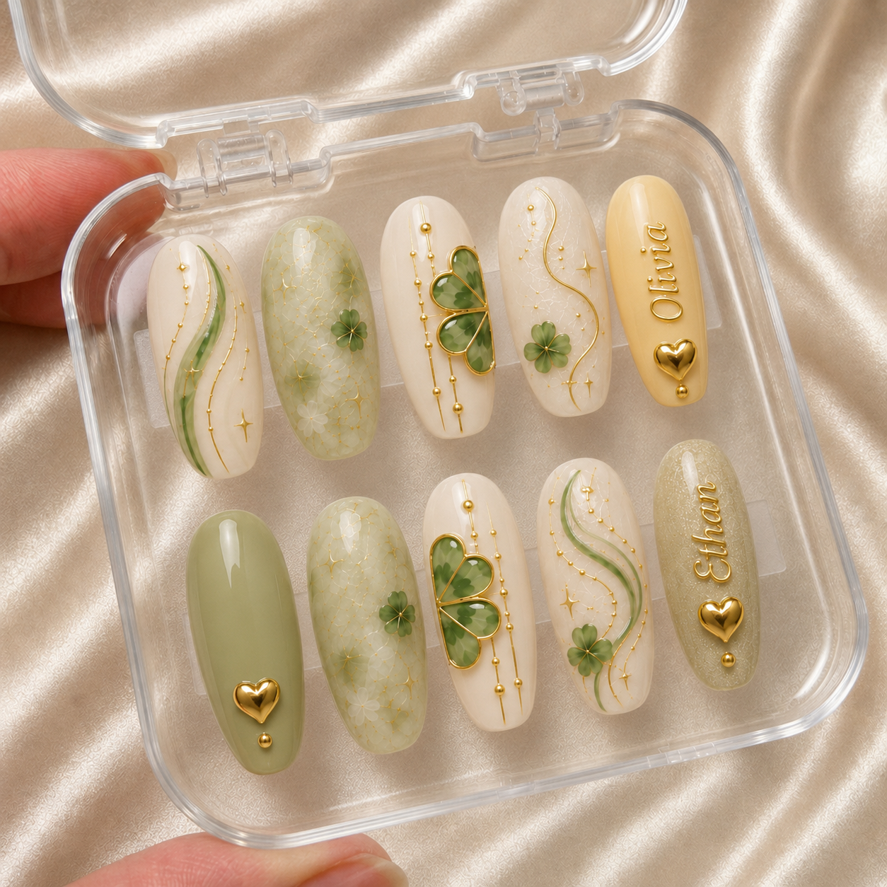 Golden Clover Bestie Bond – Personalized Press-On Nails