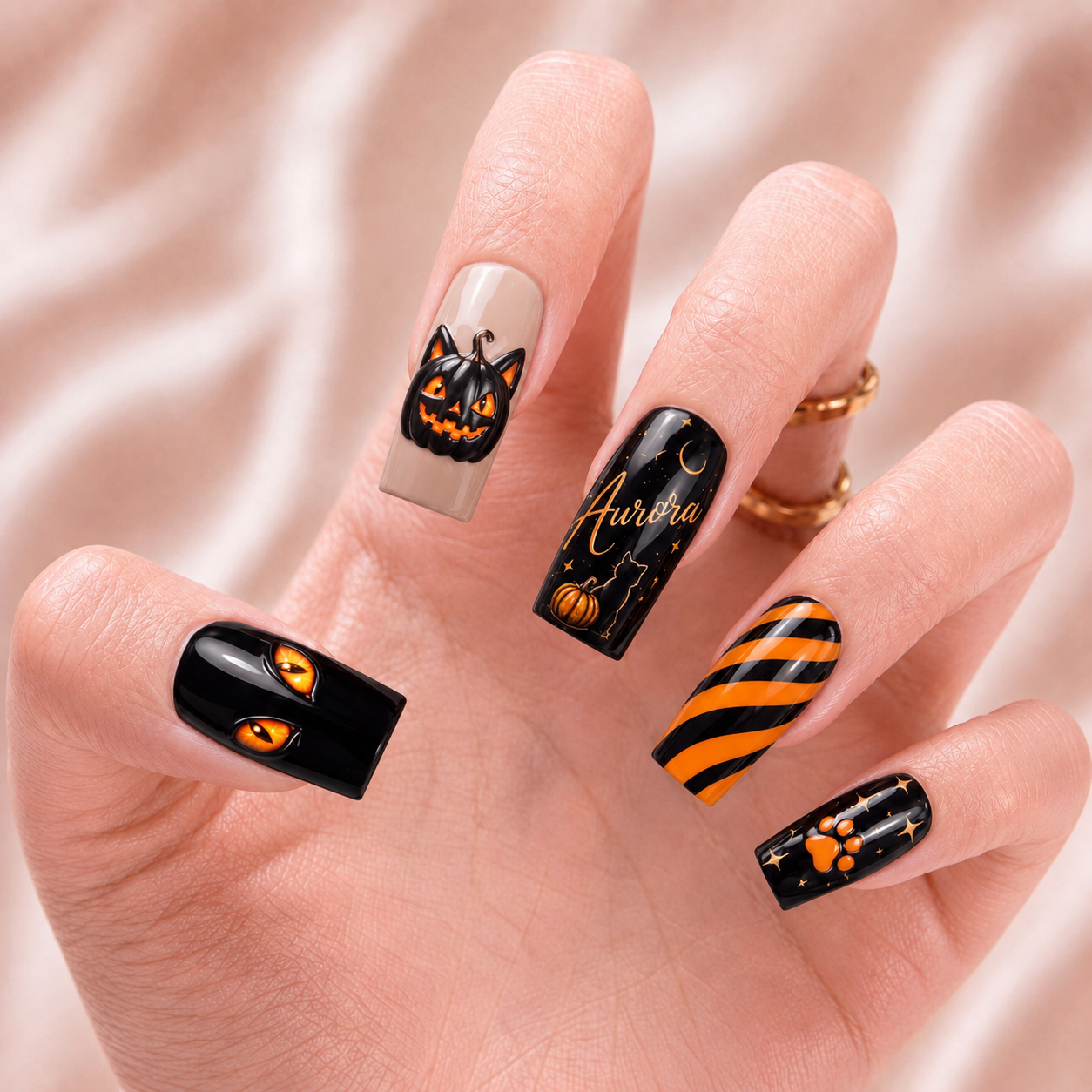 Pumpkin Cat - Personalized Press-On Nails