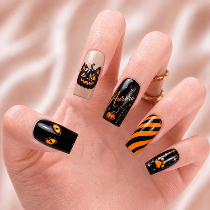 Pumpkin Cat - Personalized Press-On Nails