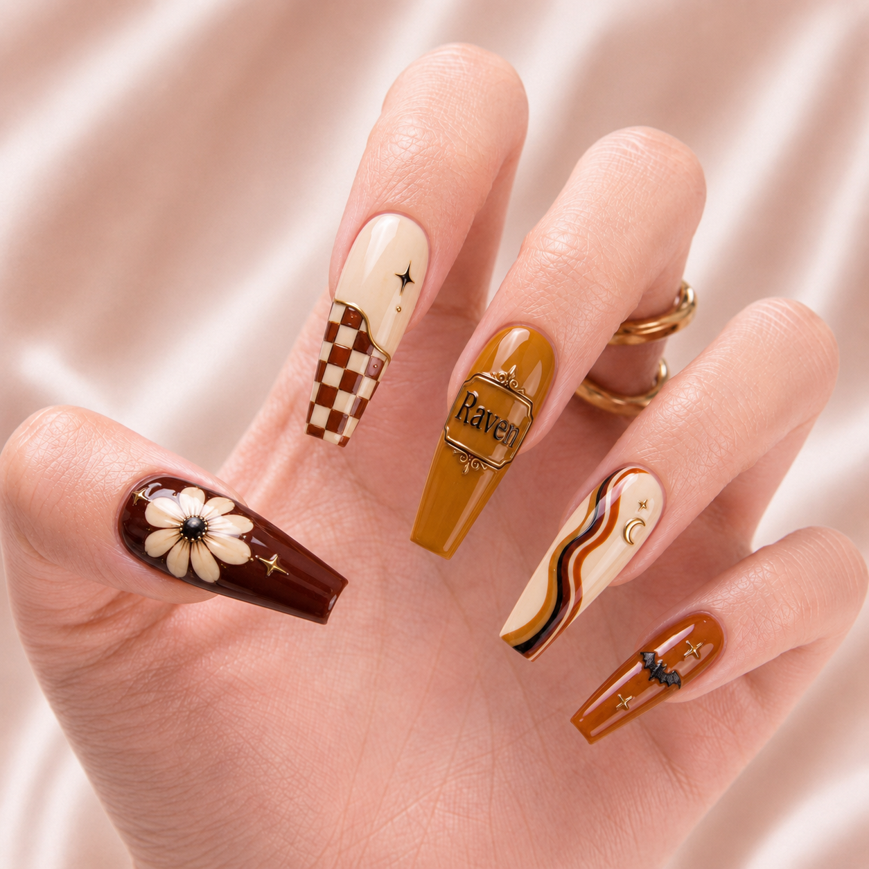 Cinnamon Checker Nightfall - Personalized Press-On Nails