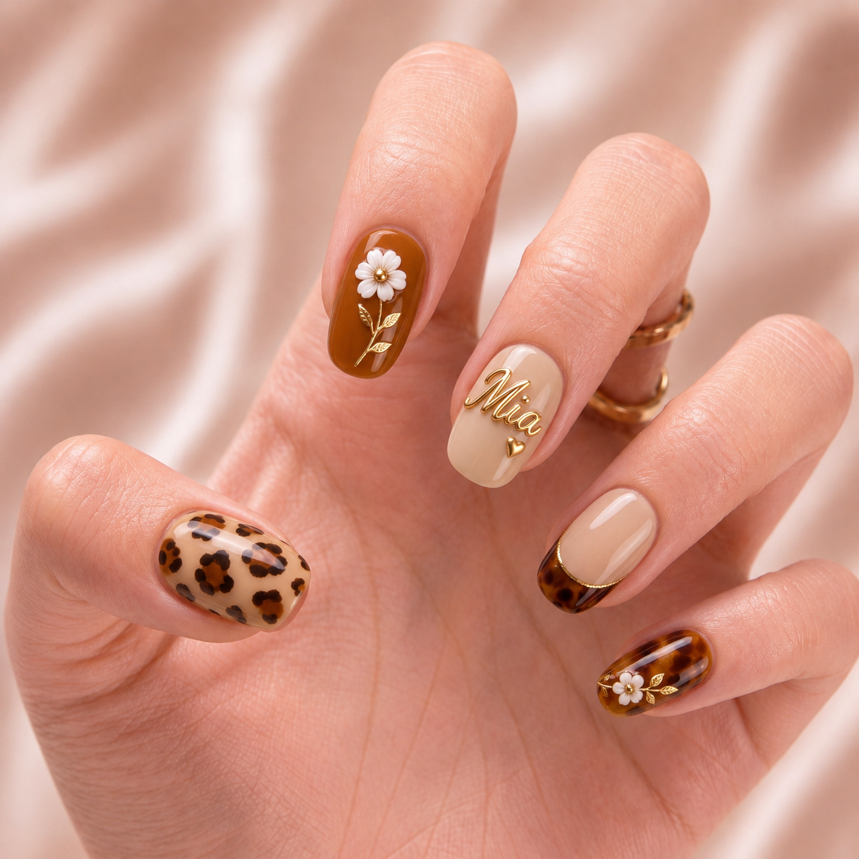 Caramel Wildflower Muse - Personalized Press-On Nails