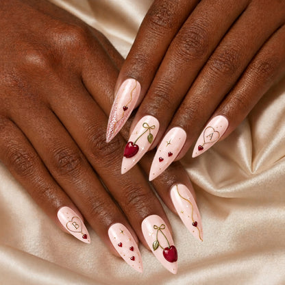 Cherry Bestie Bloom – Personalized Press-On Nails