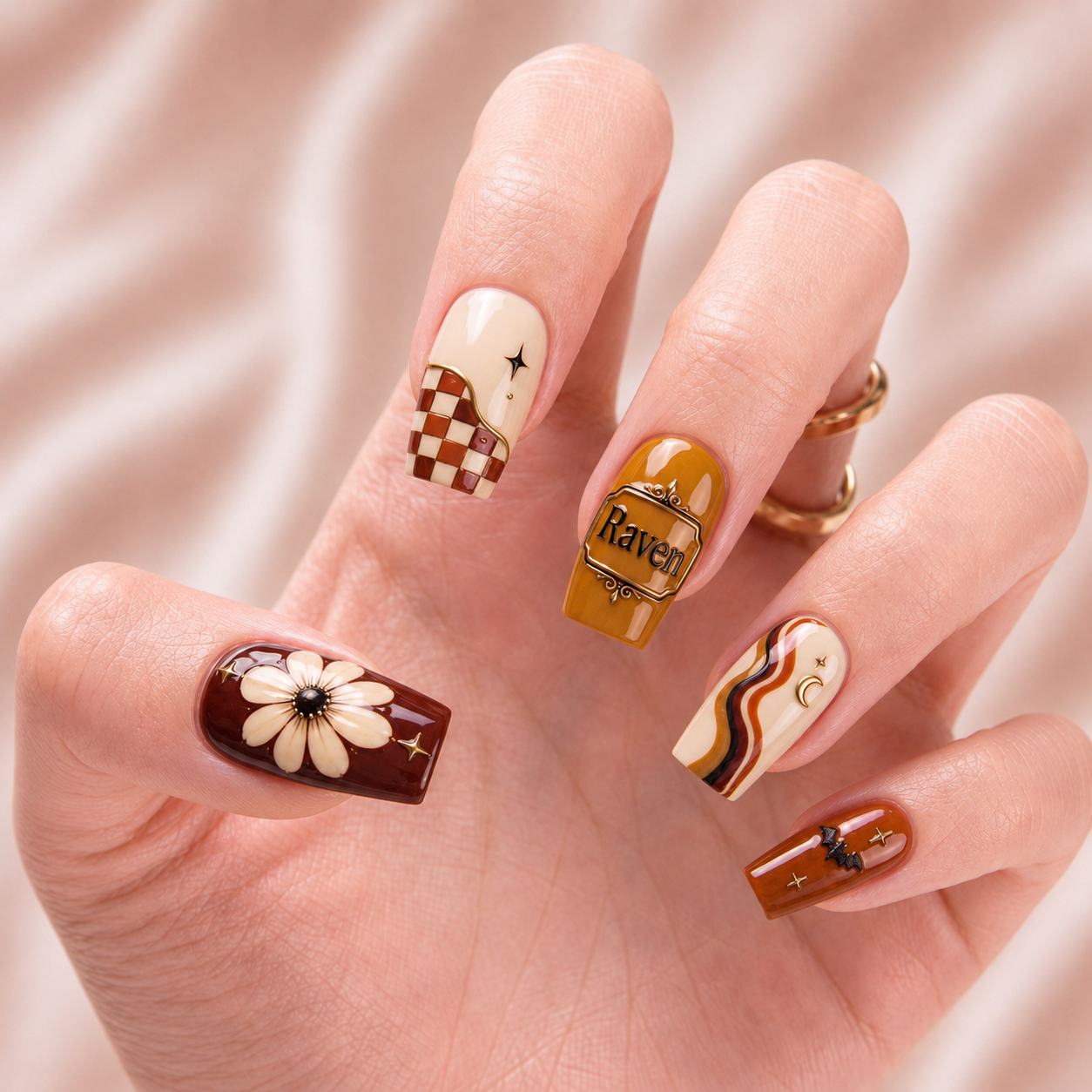 Cinnamon Checker Nightfall - Personalized Press-On Nails