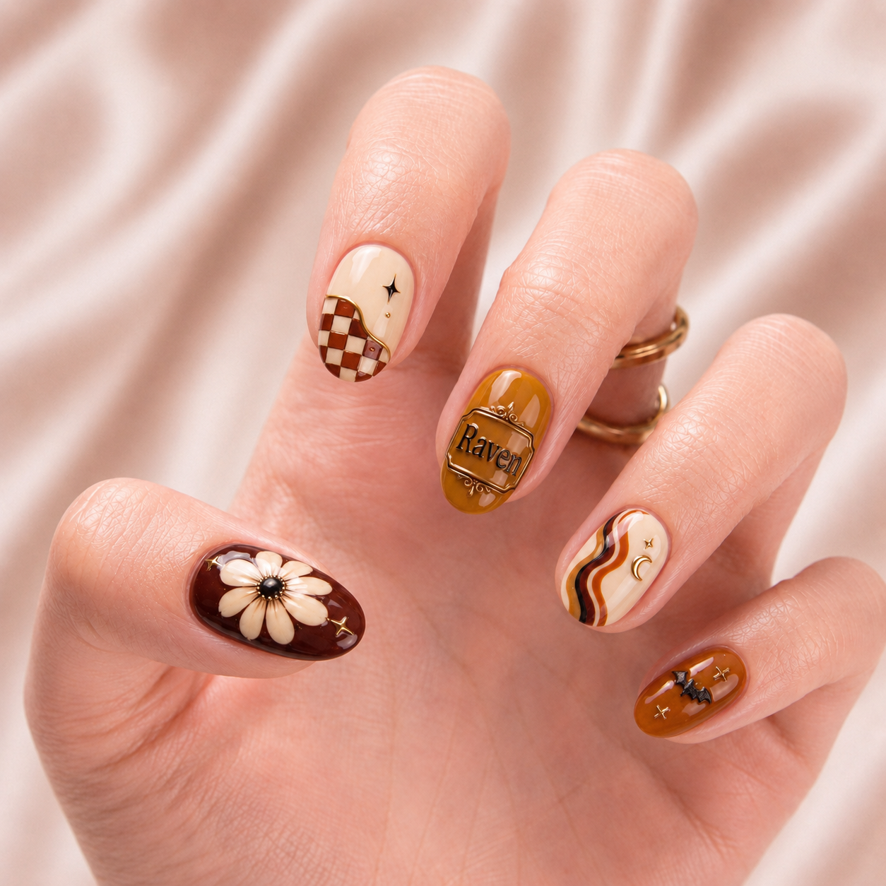 Cinnamon Checker Nightfall - Personalized Press-On Nails