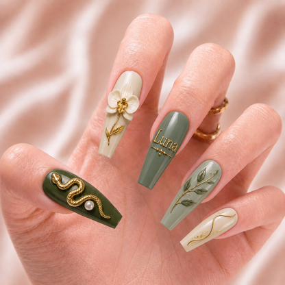 Verdant Serpent Orchid - Personalized Press-On Nails