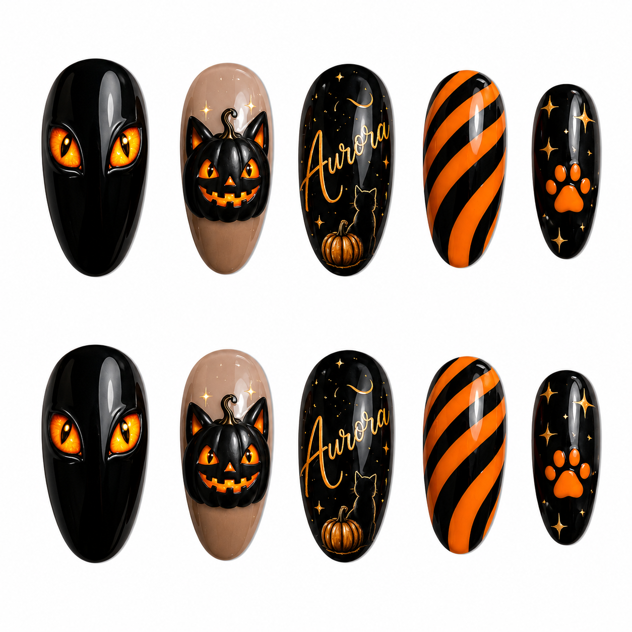 Pumpkin Cat - Personalized Press-On Nails