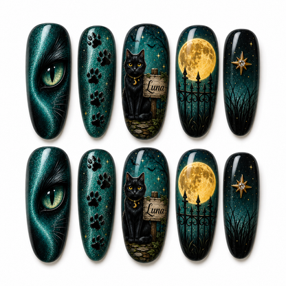 Black Cat Lucky Date  – Personalized Press-On Nails