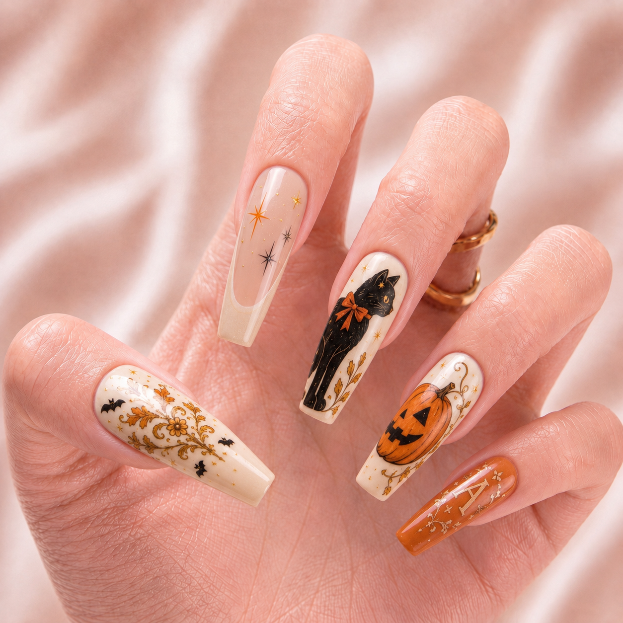 Bestie Vintage Pumpkin Cat - Personalized Press-On Nails
