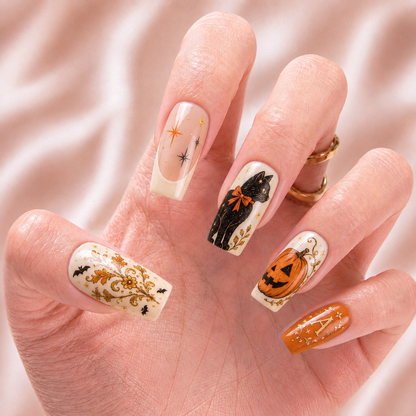 Bestie Vintage Pumpkin Cat - Personalized Press-On Nails