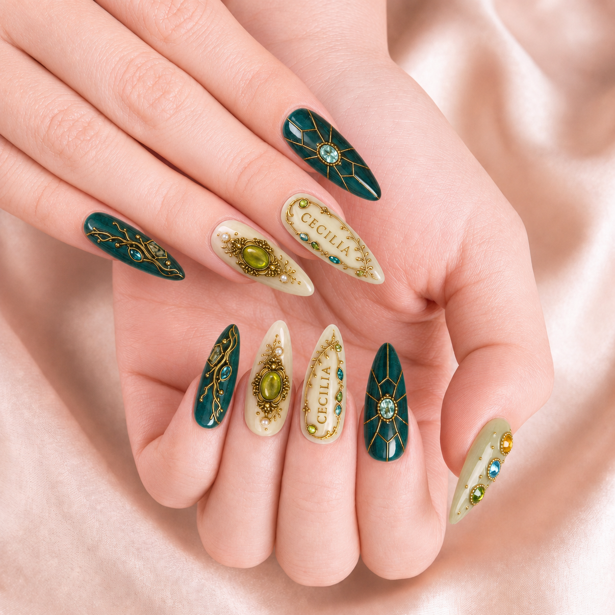 Emerald Heirloom - Personalized Press-On Nails