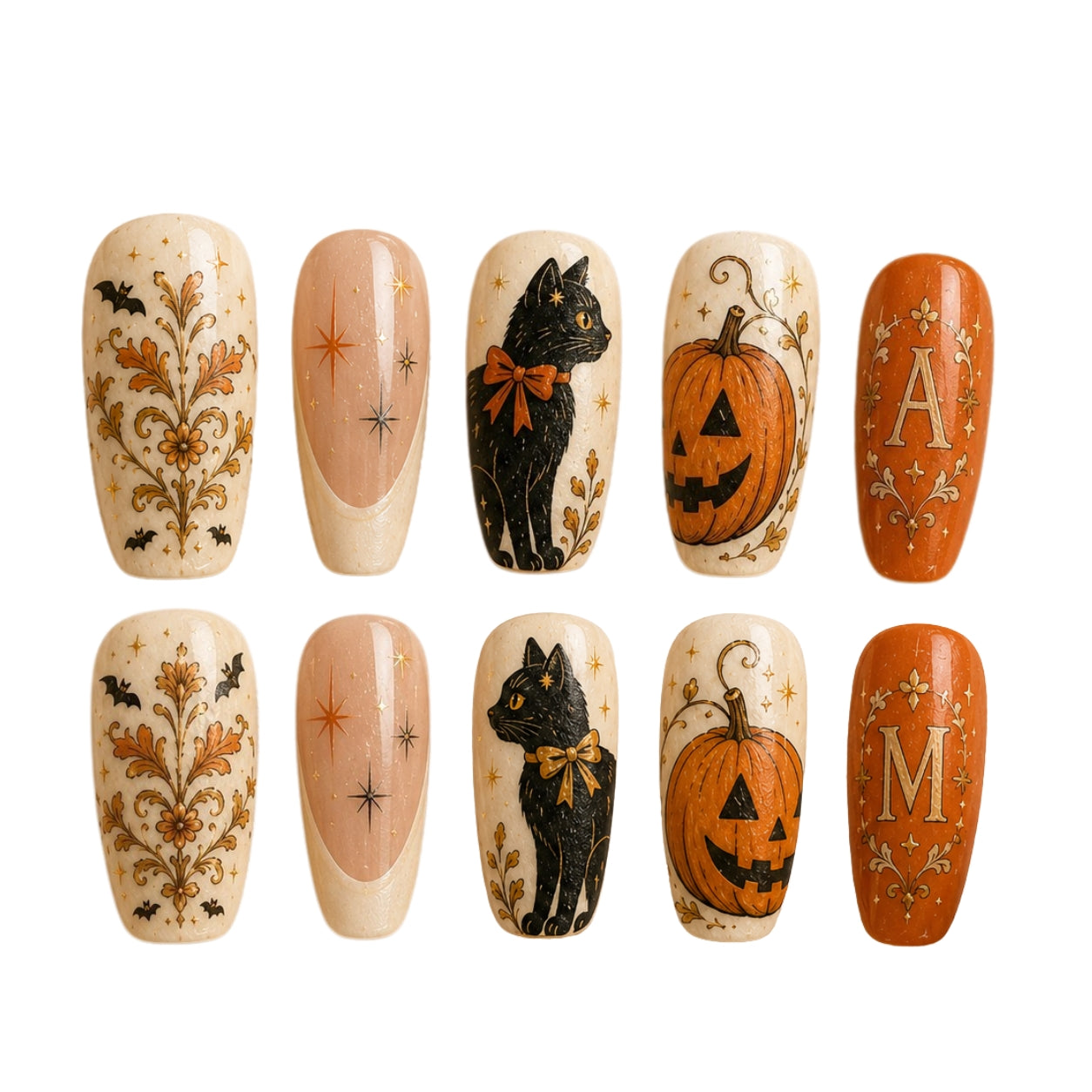 Bestie Vintage Pumpkin Cat - Personalized Press-On Nails
