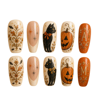 Bestie Vintage Pumpkin Cat - Personalized Press-On Nails