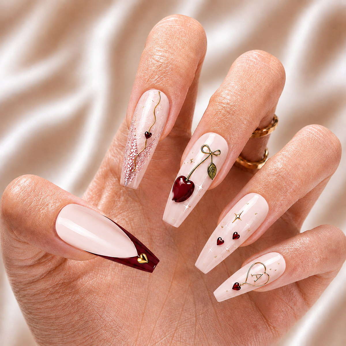 Cherry Bestie Bloom – Personalized Press-On Nails