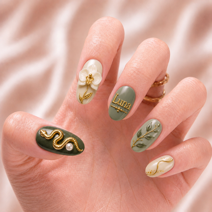 Verdant Serpent Orchid - Personalized Press-On Nails