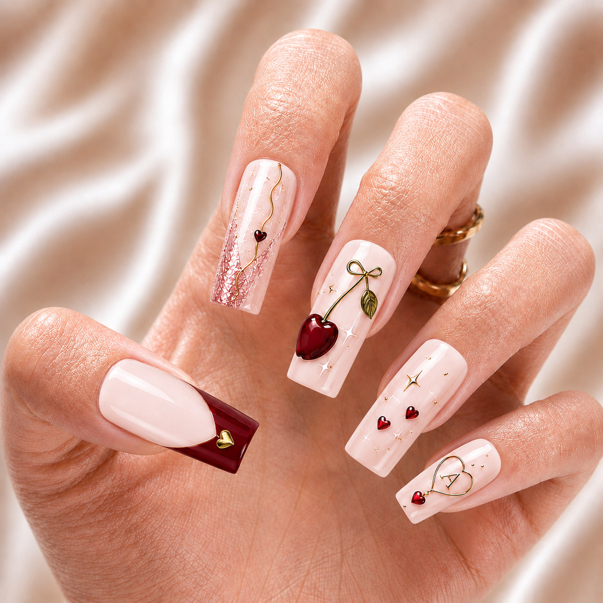 Cherry Bestie Bloom – Personalized Press-On Nails