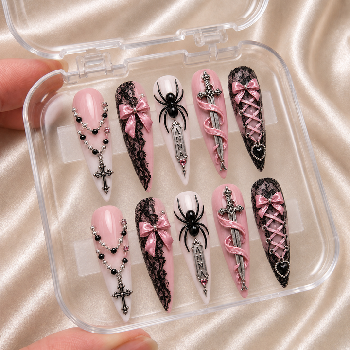 Crimson Rosary - Personalized Press-On Nails
