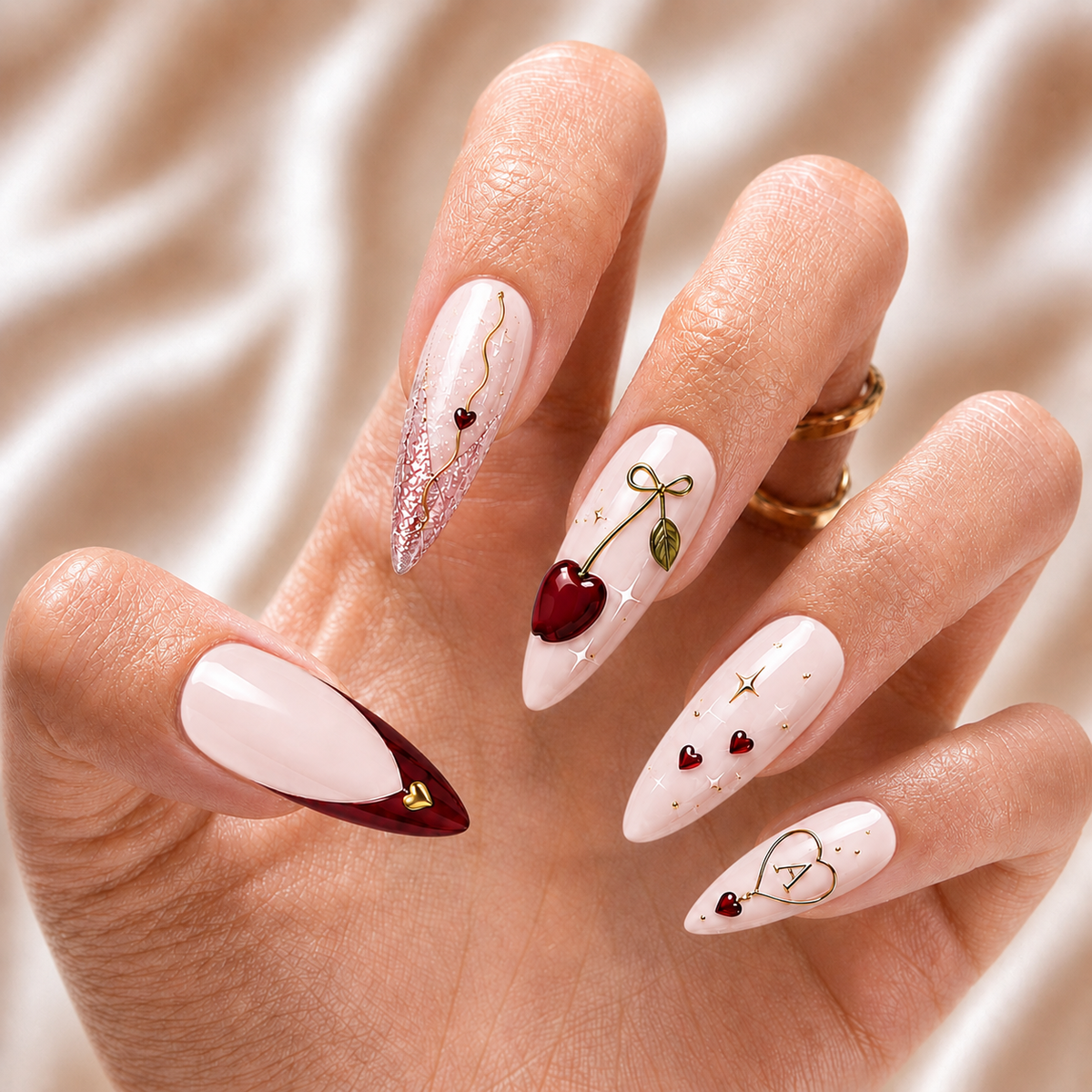 Cherry Bestie Bloom – Personalized Press-On Nails
