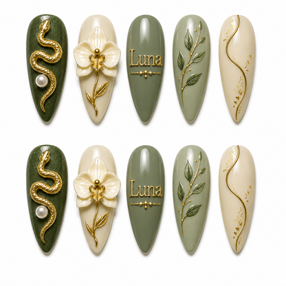 Verdant Serpent Orchid - Personalized Press-On Nails