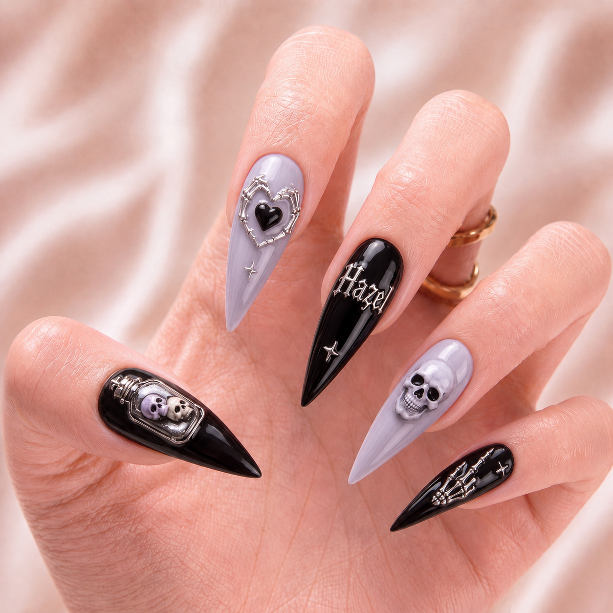 Silver Skull Ritual- Personalized Press-On Nails