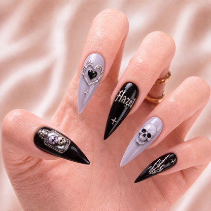 Silver Skull Ritual- Personalized Press-On Nails