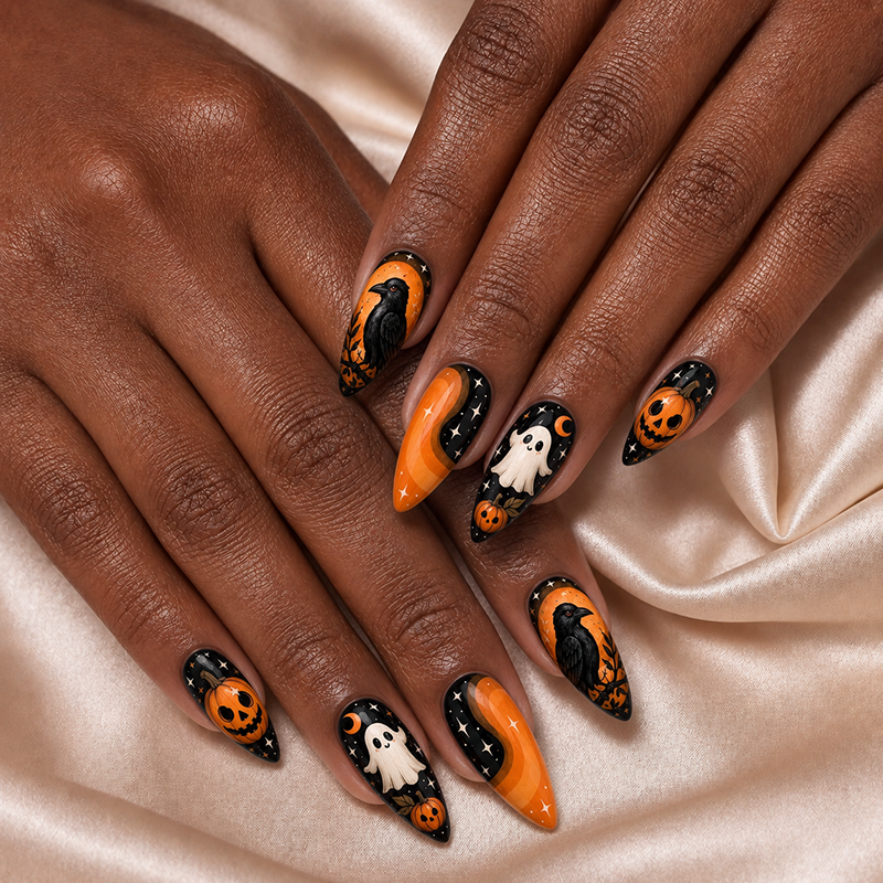 Midnight Pumpkin Spell - Personalized Press-On Nails