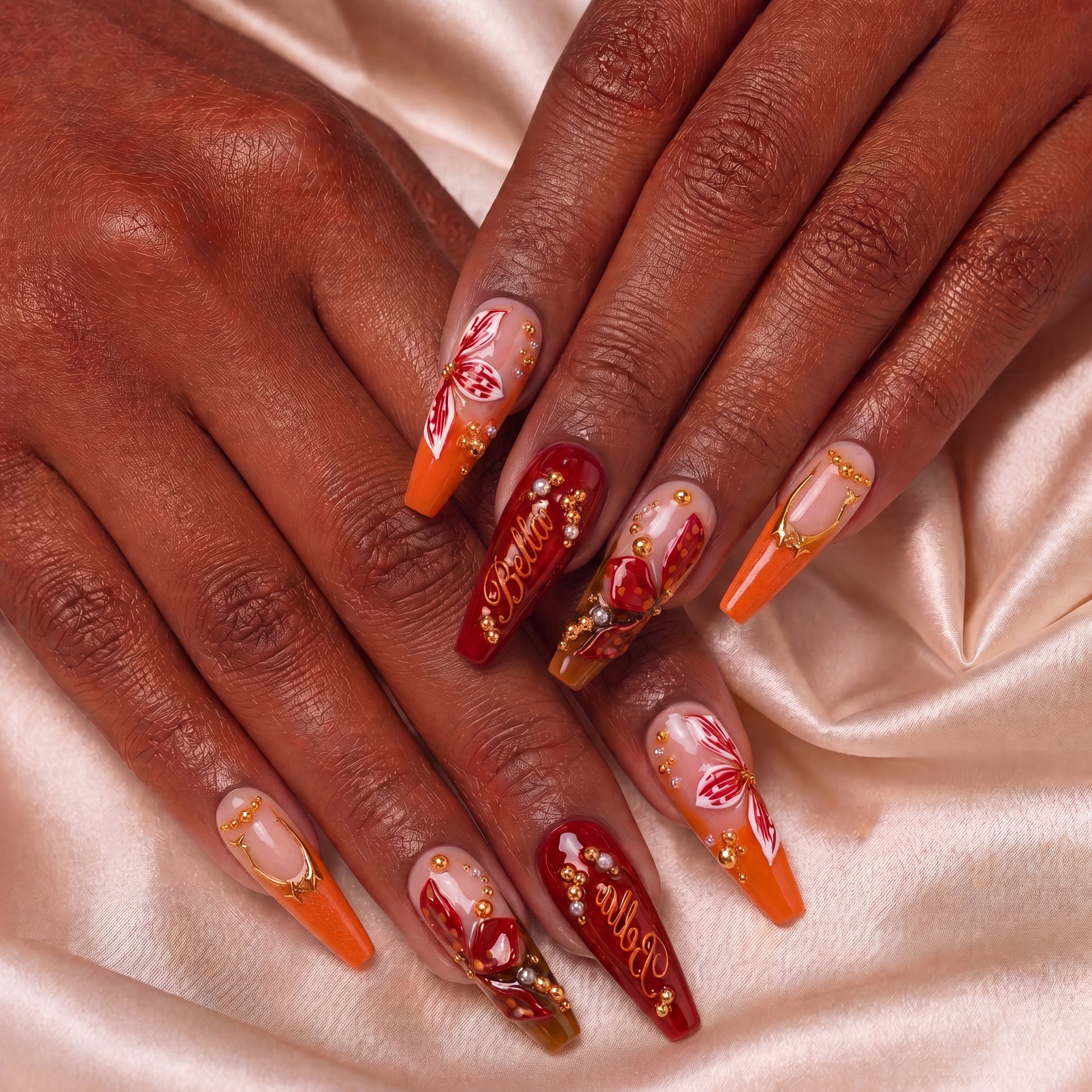 Amber Butterfly Glow - Personalized Press-On Nails