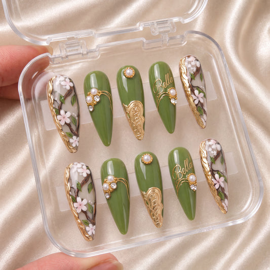 Golden Olive Blossom - Personalized Press-On Nails