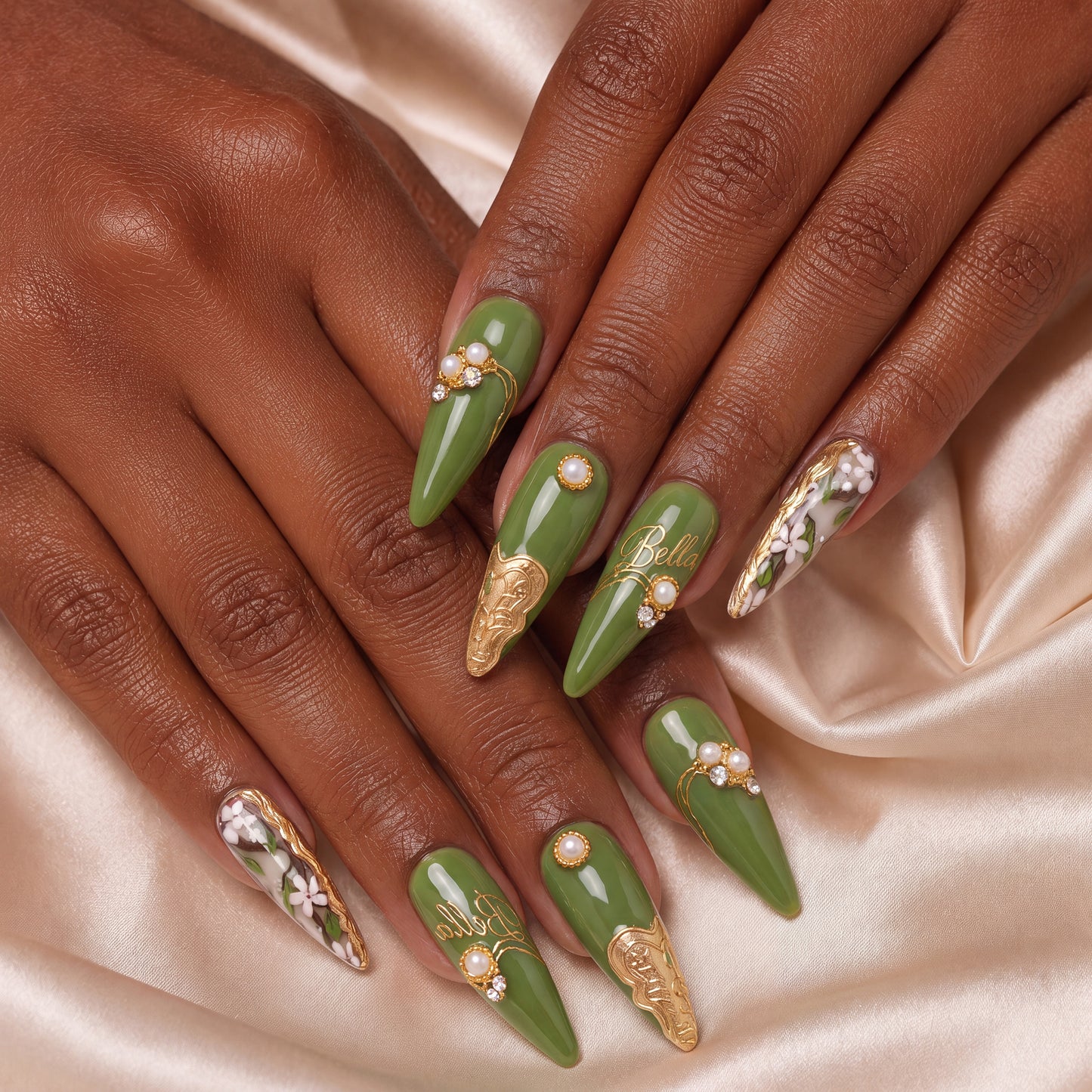 Golden Olive Blossom - Personalized Press-On Nails