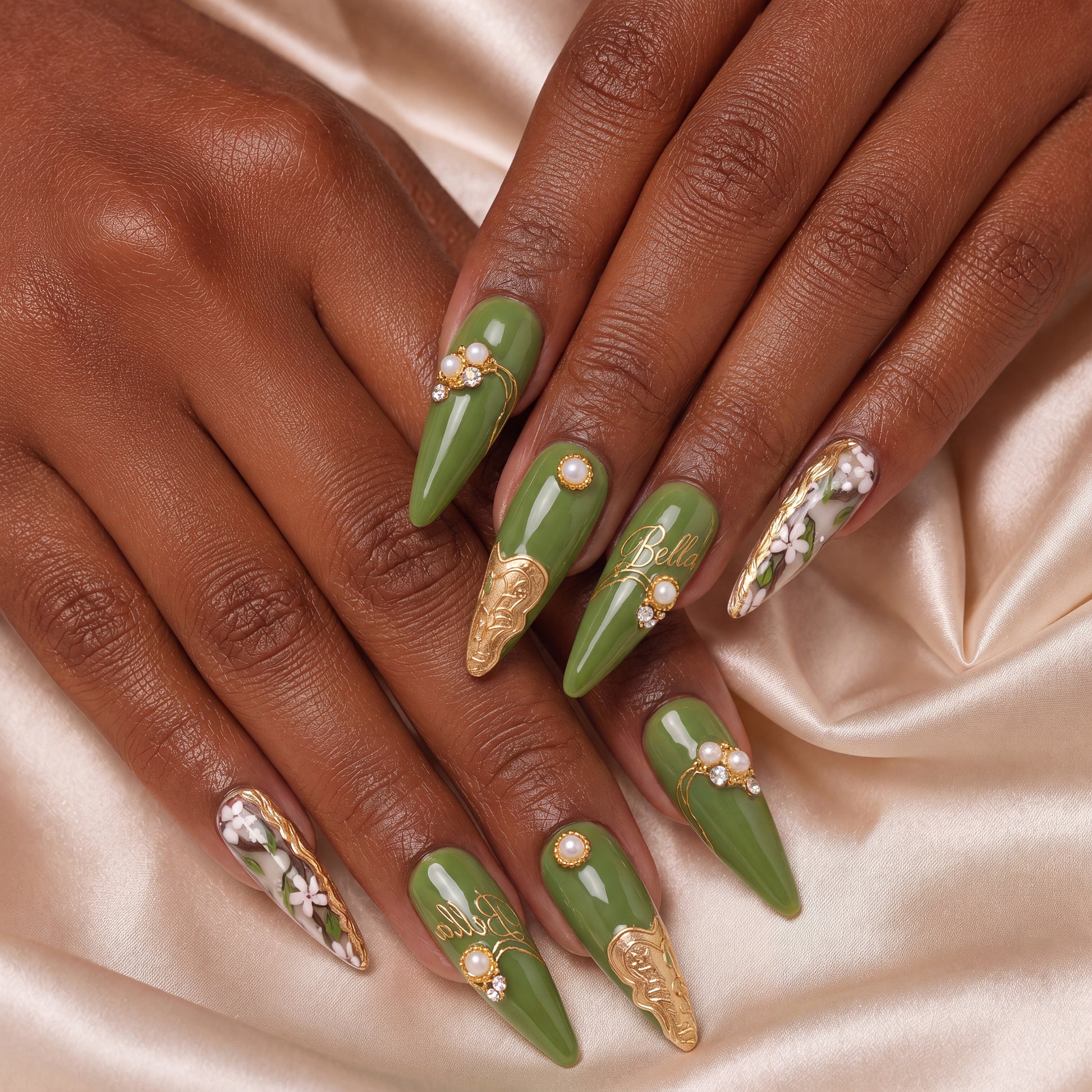 Golden Olive Blossom - Personalized Press-On Nails