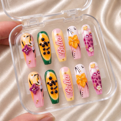 Tropical Papaya Bloom - Personalized Press-On Nails