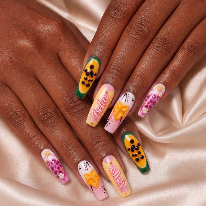 Tropical Papaya Bloom - Personalized Press-On Nails