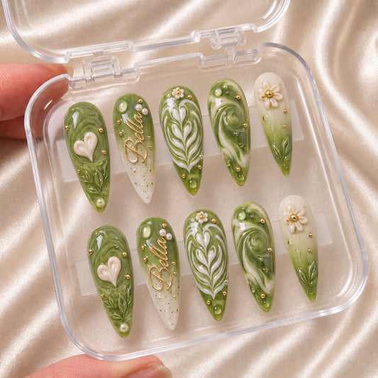 Matcha Latte - Personalized Press-On Nails