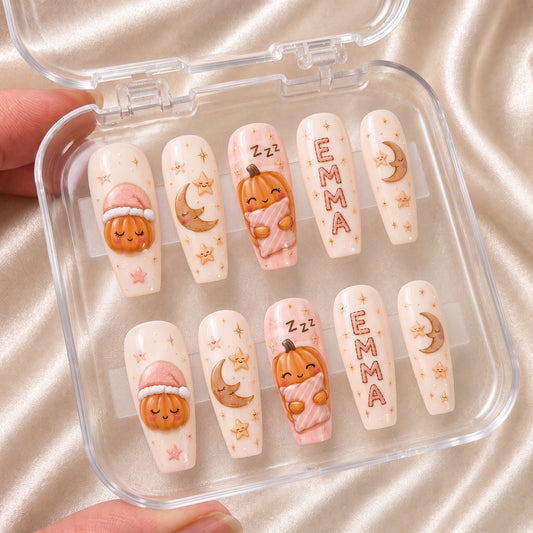 Sleepy Pumpkin - Personalized Press-On Nails