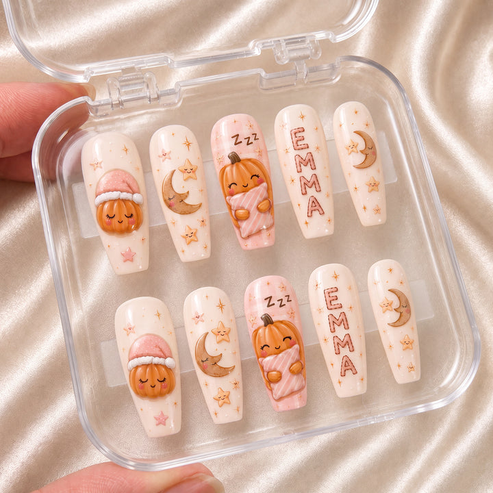Sleepy Pumpkin - Personalized Press-On Nails