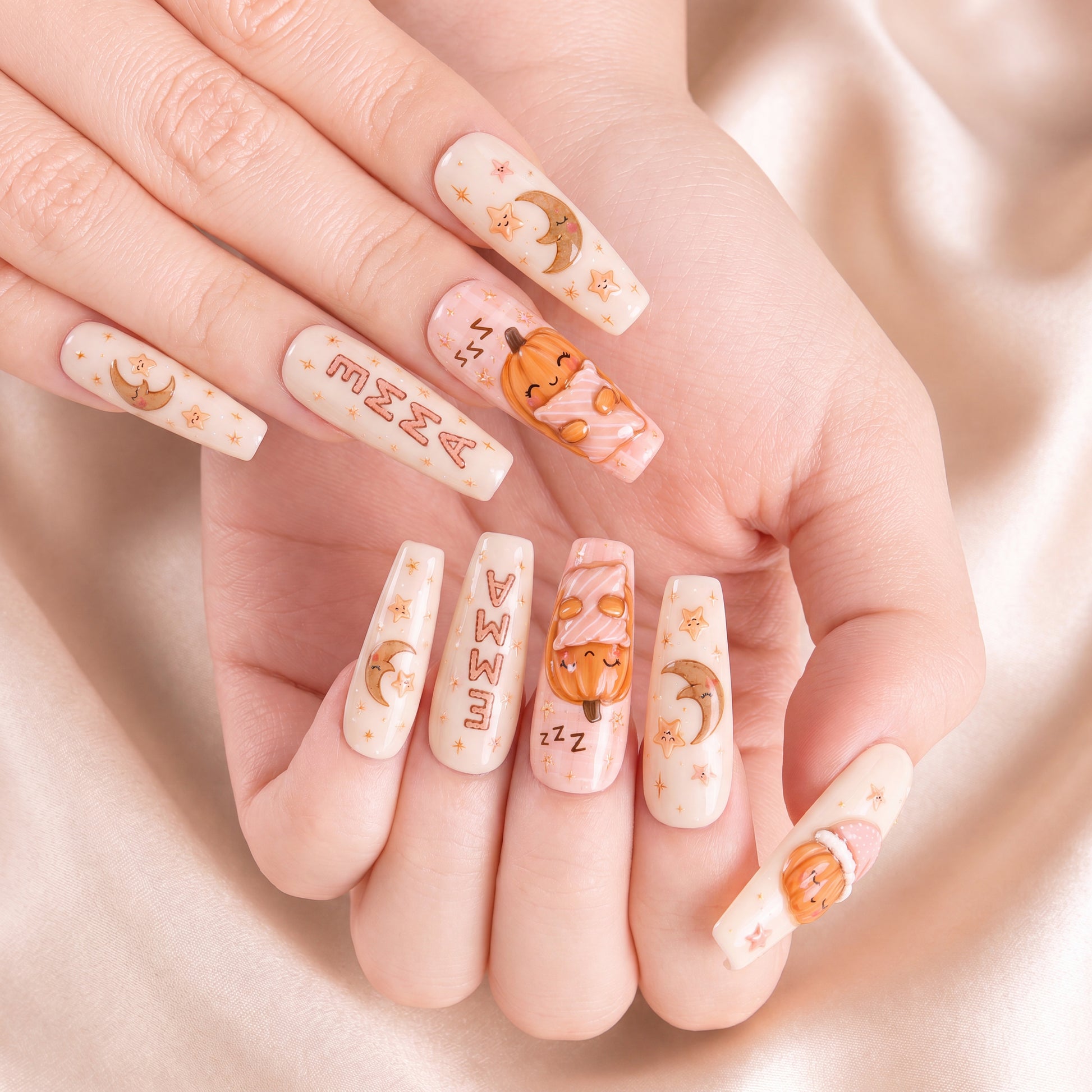 Sleepy Pumpkin - Personalized Press-On Nails
