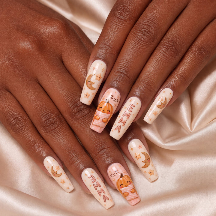 Sleepy Pumpkin - Personalized Press-On Nails