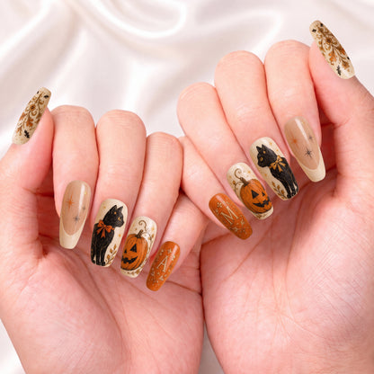Bestie Vintage Pumpkin Cat - Personalized Press-On Nails
