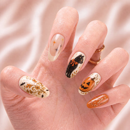 Bestie Vintage Pumpkin Cat - Personalized Press-On Nails